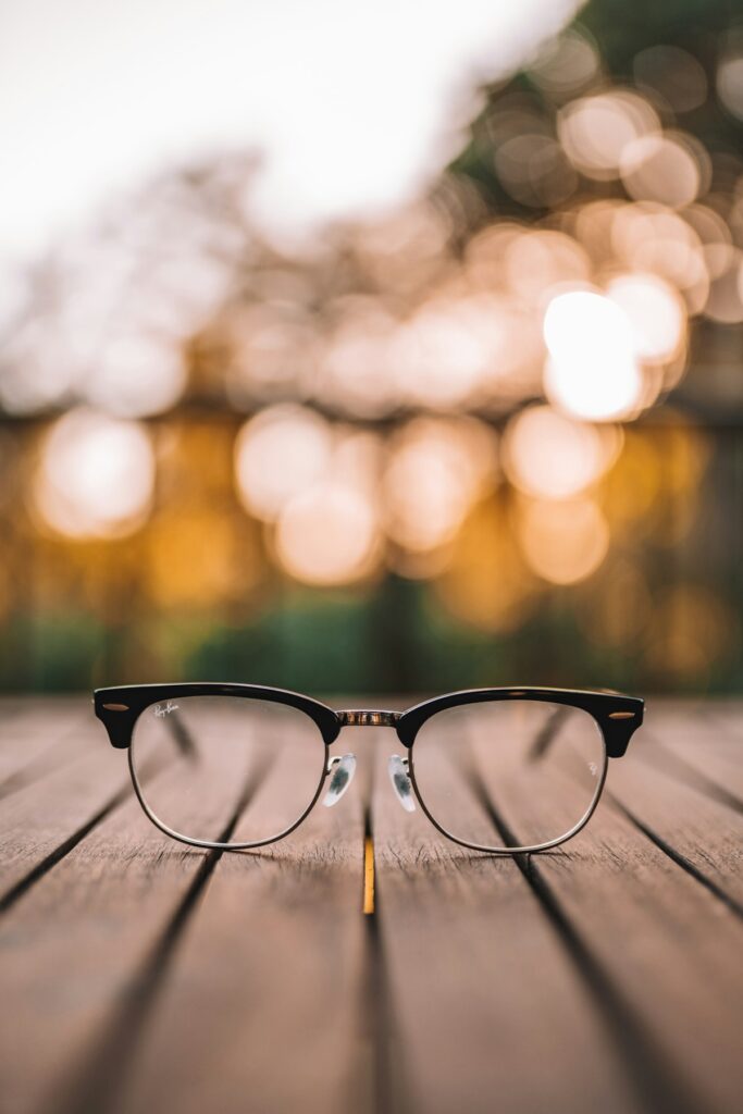 Eyeglasses on a wooden surface